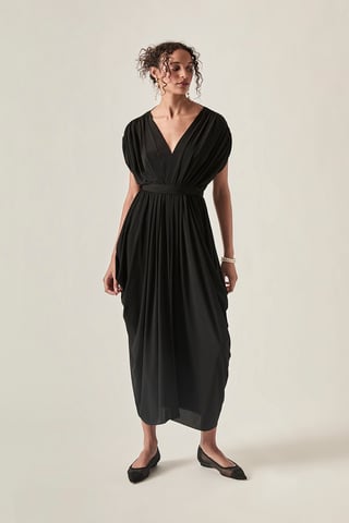 James Lakeland Gedrapeerde midi-jurk met open rug – Zwart