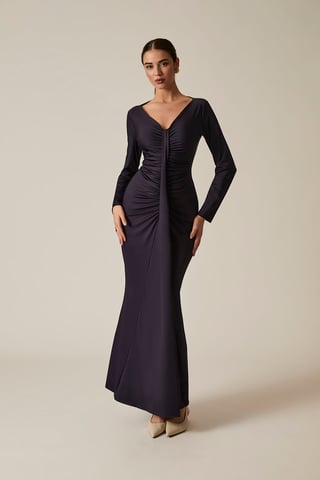 Sculpted marineblauwe maxi-jurk