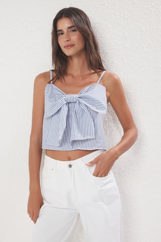 TRENDYOLMİLLA Women's Blue Striped Sleeveless Regular fit Blouses
