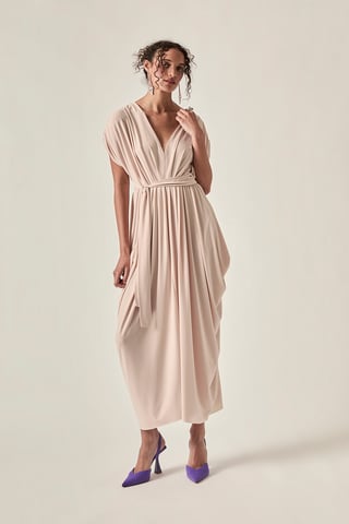 Fluid Drape Jurk Taupe