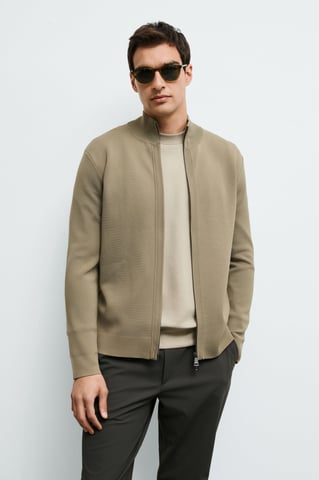 LUFIAN Men's Two-Way Zip Mock Neck Knit Cardigan