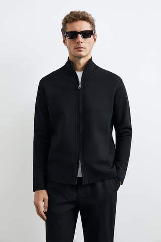 LUFIAN Men's Two-Way Zip Mock Neck Knit Cardigan