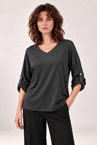 Satijnen blouse met V-hals Antraciet