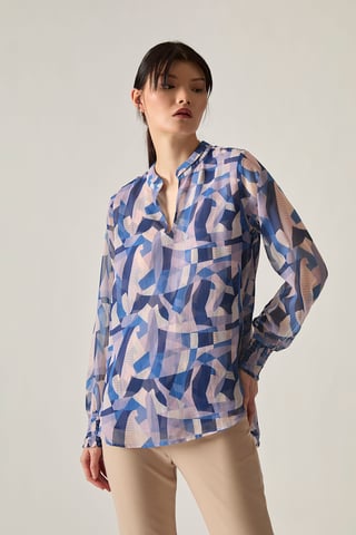 Blauwe blouse met geometrische print