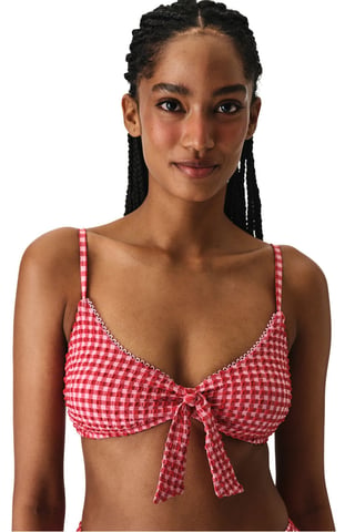 Paulina driehoekige bikinitop met knoopdetail, ruitpatroon en textuur