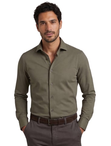 OLYMP Dark Green Plain Cotton Modern Fit Shirt