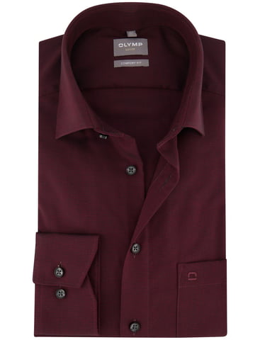 OLYMP cotton shirt wide fit burgundy print non-iron