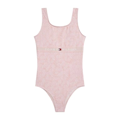 Tommy Hilfiger Girls Leaf Print One Piece Swimsuit (Palm Pink)