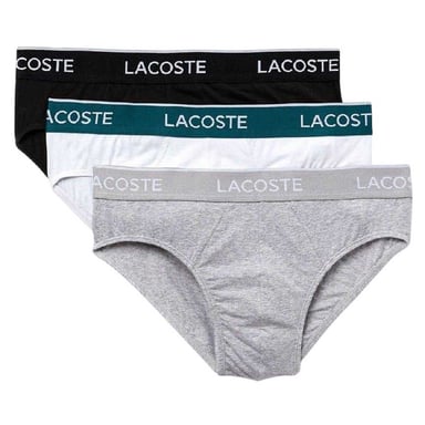 Lacoste Mens Logo Briefs (Pack of 3) (Black/White/Grey)
