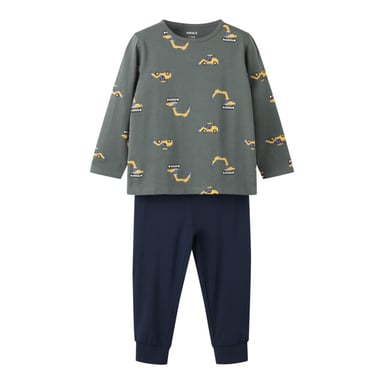Name It Boys Long Pyjama Set nmmnightset Grey/Dark Blue Excavator Print