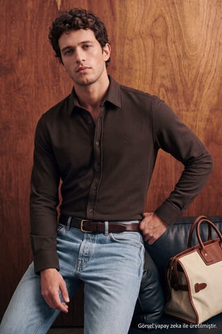 TRENDYOL MAN Men's Brown Plain Long Regular fit Shirts
