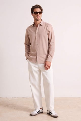 TRENDYOL MAN Men's Beige Striped Long Regular fit Shirts