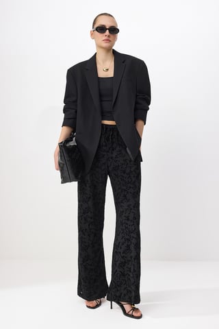 TRENDYOLMİLLA Women's Black Floral Wide Leg Normal waist Trousers