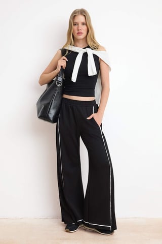 TRENDYOLMİLLA Women's Black Plain Wide Leg Normal waist Trousers