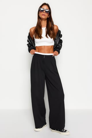 TRENDYOLMİLLA Women's Black Plain Wide Leg High Waist Trousers