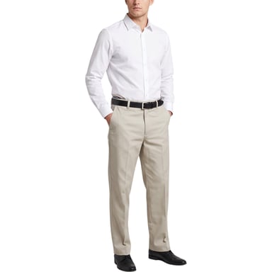 FARAH CLASSIC FDFB0141 Herenbroek met vlakke voorkant, Flaxi-taille, rechte pijpen, katoenen broek