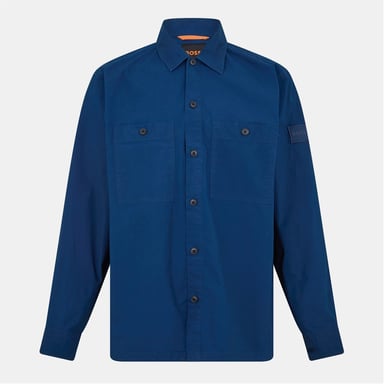 Boss Heren Overshirt met effen dessin, drukknopen, overhemdkraag en manchetten in Open Blue 466