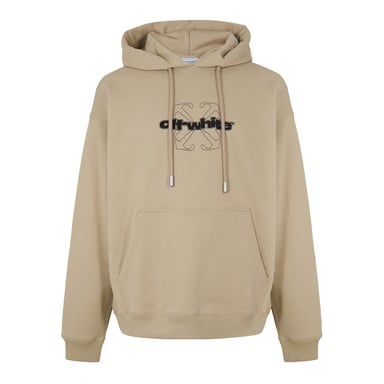Off-White herensweatshirt met capuchon, borduursel en lange mouwen in bruin/zwart