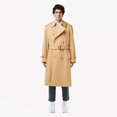 Lacoste trenchcoat voor heren met effen dessin, reverskraag en in Croissant
