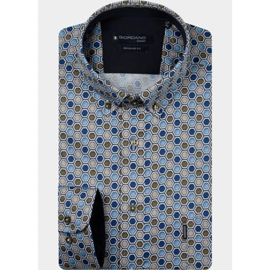 Giordano Men's Shirt Dino Satin Stretch Geometric 627027/70
