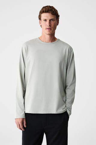 Geribd T-shirt met ronde hals en lange mouwen