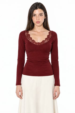 Blouse met V-hals en kanten details