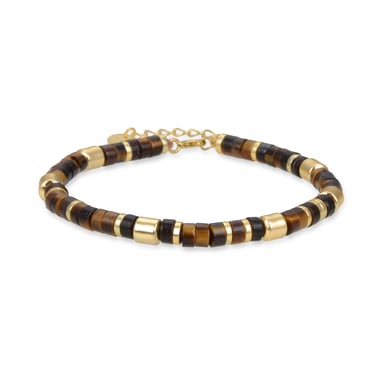 Luxenter Sterling zilveren 925 armband met tijgeroog afgewerkt in 18K geel goud - Ihun