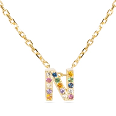 Luxenter Sterling Silver 925 necklace with Multicoloured Zirconia finished in 18K yellow gold - Alphabet