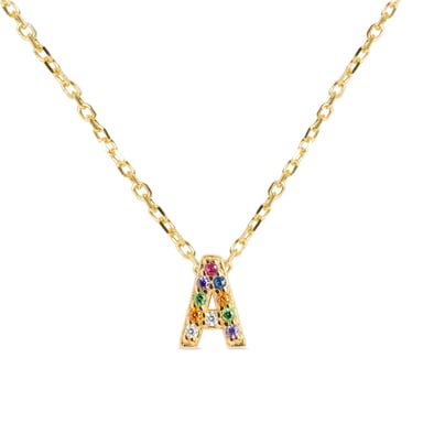 Luxenter alphabet necklace in 925 sterling silver and multicoloured zirconia with 18 carat yellow gold coating finish
