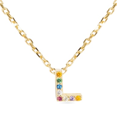 Luxenter alphabet necklace in 925 sterling silver and multicoloured zirconia with 18 carat yellow gold coating finish