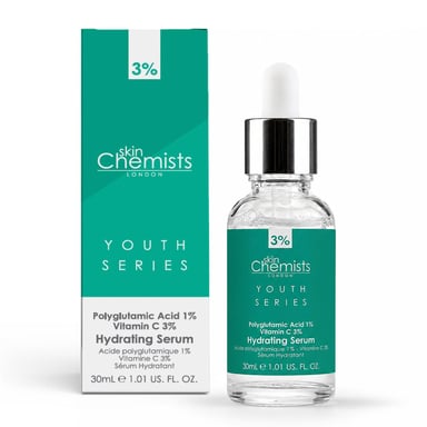 skinChemists Anti-Ageing Hydrating Serum Polyglutamic Acid 1%, Vitamin C 3% 30ml for Brightening, Dark Spots
