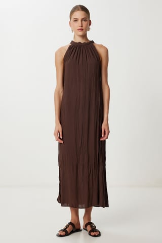 Textured Midi Dress with Halter Collar
