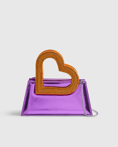 River Island Womens Heart Handle Bag Purple Popper Terry De Havilland