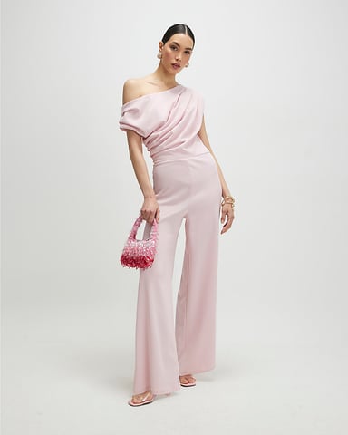 River Island Womens Jumpsuit Pink Asymmetric neck Drape Sleeveless