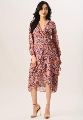Multi Animal Ruffle Laag Wikkeljurk