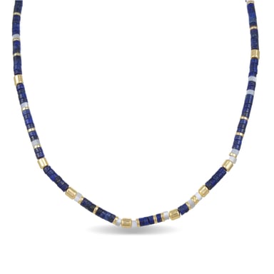 Luxenter Sterling Silver 925 necklace with Natural Lapis Lazuli in 18K yellow gold - Ihun