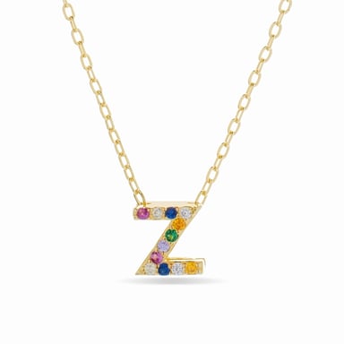 Luxenter alphabet necklace in 925 sterling silver and multicoloured zirconia with 18 carat yellow gold plated finish