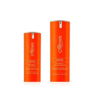 skinChemists Men's Anti-Ageing Vitamin C Facial and Eye Serum Kit for Acne, Blemishes, Large Pores, Brightening