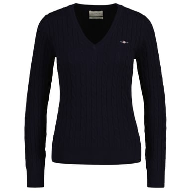 Gant Stretch Cotton Cable V-Neck Knitted Jumper