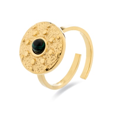 Luxenter Malachite ring finished in 18K yellow gold - Elknu