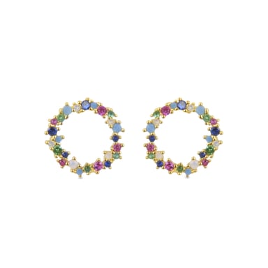 Luxenter Thilak earrings in 925 sterling silver and multicoloured zirconia finished in 18k yellow gold plating