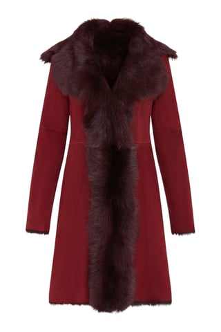 Vrouwelijke Bourgondische Toscaanse schapenvacht suède trenchcoat - Tbilisi