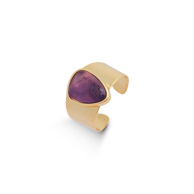Luxenter sheak ring in metal alloy and natural amethyst, 18K gold plated finish