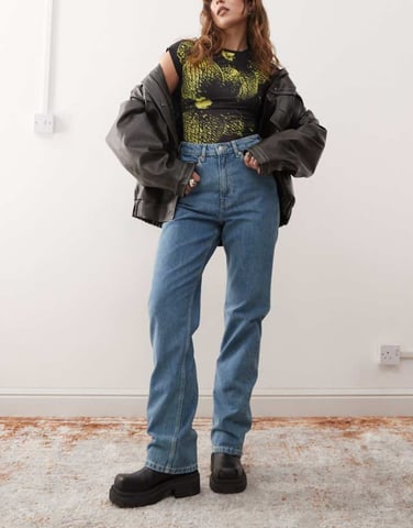 Weekday Rowe extra high waist straight leg jeans in blue