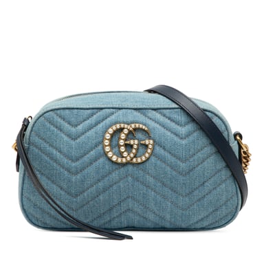 Begagnad Liten GG Marmont Matelassé Denim Pearly Crossbody