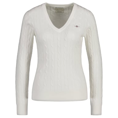 Gant Stretch Cotton Cable V-Neck Knitted Jumper