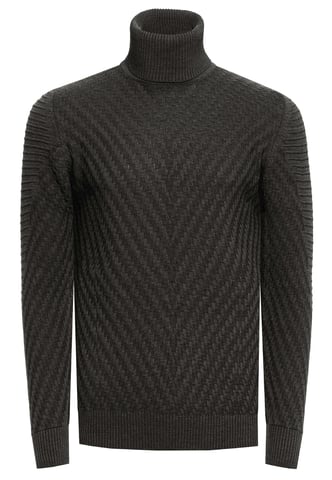 Fine knit V-pattern turtleneck sweater