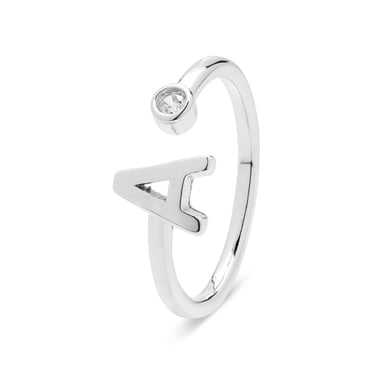 Luxenter alphabet ring in 925 sterling silver and shiny zirconia with rhodium-plated finish