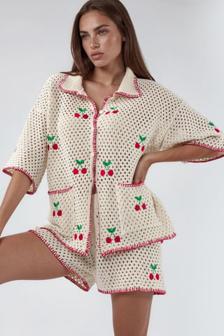Embroidered Polo Collar Two-Piece Coord Set