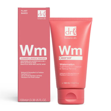 Dr. Botanicals Watermelon Superfood 2-in-1 Cleanser with Glycolic Acid, Salicylic Acid 100ml for Acne, Blemishes, Large Pores, Dullness
